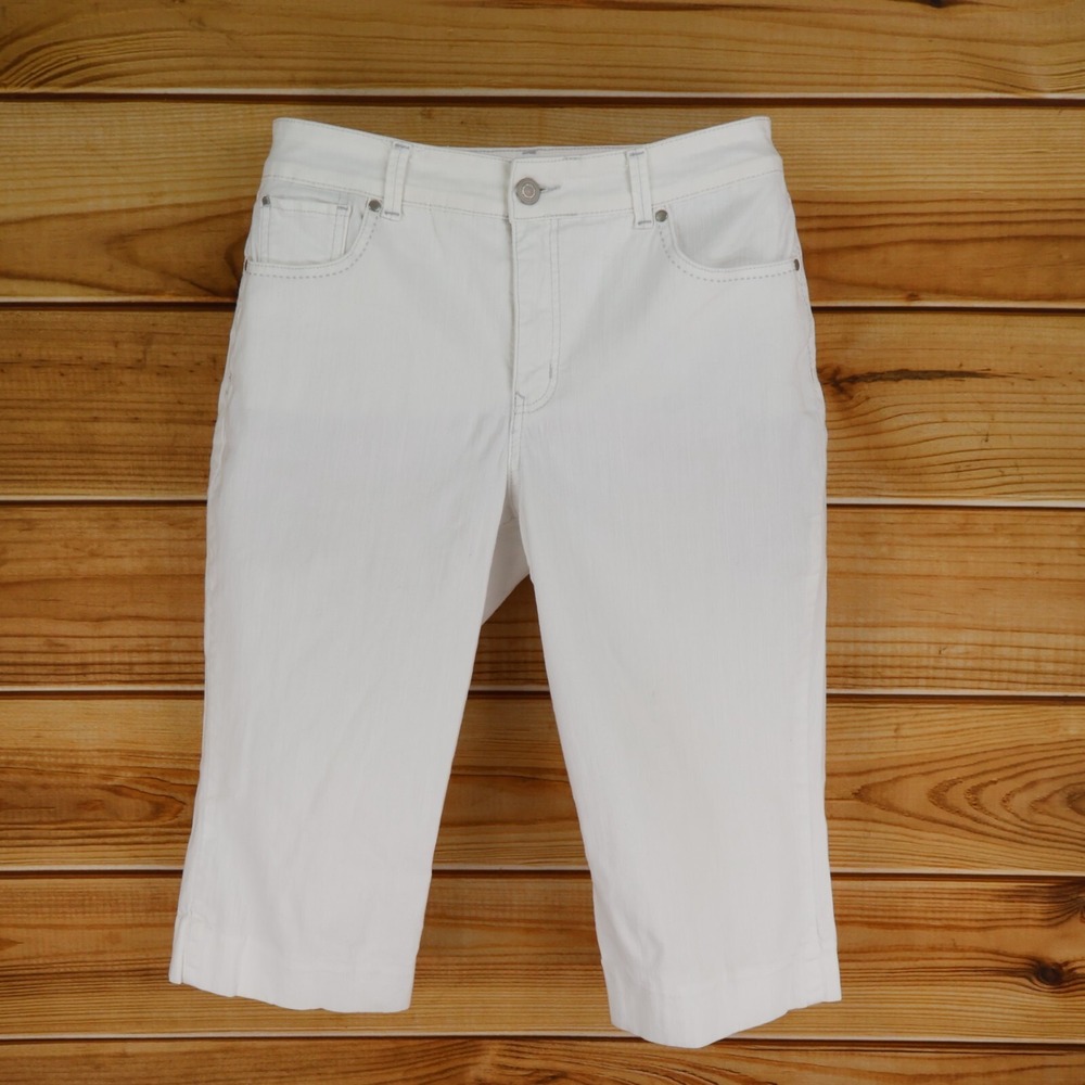 BandolinoBlu Capri Jeans Womens Size 16 White Denim Stretch Embroidered Pockets